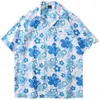 Women's Blouses EBAIHUI Shirt Casual Street Printed Short Sleeve Summer Blouse 2023 Hawaii Beach Polo Collar Oversize Couple Top