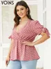 YOINS 2023 Femmes Blouses Chemises Mode Été Polka Dot Col En V Chemises Cravate Aux Poignets Tops Plus La Taille Blusas Casual Tunique Streetwear L230712