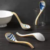 Set di stoviglie Ceramica Cucchiai da minestra Set di cucchiaio giapponese Manico lungo per Pho Ramen Noodles Wonton Dumpling Rice