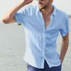 Hommes chemises décontractées 2023 été coupe ample hommes à manches courtes chemise confortable lin mâle haut mode Polo col hommes