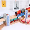 Modellauto aus Druckguss, Holz-Doppeldecker-Brücke, Überführung, Holzeisenbahnschienen, Eisenbahnspielzeug, passend für Markengleise, Lernspielzeug für Kinder, Geschenk 230712