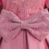 Girl's Dresses Cute Baby Lace Flower Tutu Gown Wedding Party Bow Beading Princess Girl Dress Inafnt Pink 1st Birthday Outfits Formal Gala Cloth 230712