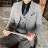 Herrkostymer Bekväma och stiliga rutig kostym för ungdomsmode Fyra säsonger Casual Business Tredelad