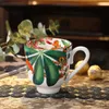 Muggar European Luxury Rainforest Bone China Kaffemugg Porslinskoppfat av god kvalitet med guldkant Unikt bord Dryckesgods Present R230712