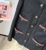 Damenjacken Hohe Qualität Schwarz Tweed Jacke Frauen 2023 Outwear Klassische Rundhals Einreiher 4 Taschen Damen Mäntel Und