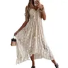 Abiti casual Abito Boho Abito estivo da donna senza maniche Maxi femminile in pizzo solido con scollo a V Abito estivo da sera Vestido