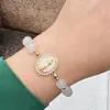 Link Bracelets 2023 Natural Stone Fashion Oval Abalone Chips Shell Jesus Virgin Mary CZ Charms White Stretch Bracelet Crystal Jewelry