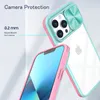 Étuis de téléphone antichoc pour caméra coulissante pour iPhone 15 Pro Max 14 Plus 13 12 11 ProMax Crystal Clear Armor Hybrid Acrylique TPU Sac de téléphone portable Shell