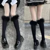 Women Socks Preppy Style Knee High With Feather Trim Student Cotton Stockings