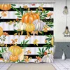 Shower Curtains Thanksgiving Shower Curtain Fall Farm Harvest Fruit Pumpkin Black White Stripe Bath Curtains Autumn Maple Leaf Bathroom Decor