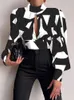 Femmes Blouses Chemises Femmes Sexy Dos Nu Creux Imprimer Chemises De Mode Parti Crop Top 2023 Printemps Casual Stand À Manches Longues Bureau Lady Blouses Et Top L230712