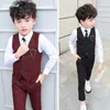 スーツ男の子チェック柄ベストブレザー子供チョッキ結婚式の服セット幼児フォーマルドレススーツ子ブローチシャツパンツベビー紳士衣装 230711