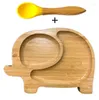 Bols fourchette bébé bol d'alimentation et cuillère en bambou avec anneau d'aspiration anti-déversement