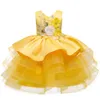 Vestidos de menina sem mangas, amarelo, em camadas, lindos, vestidos de aniversário para bebês, para crianças, fofo, decote em V, flor, roupas para crianças pequenas, na altura dos joelhos, 2-8 anos, HKD230712