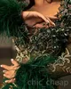 2023 Aso Ebi Dark Green Promaid Prom Платье кружево бисера вечернее пера.
