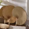 Ventiladores de mão feitos à mão decoração de rattan para casamento natural folha de palmeira tecido decoração de arte de parede para ornamentos de casa de fazenda