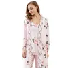 Roupa de dormir feminina 3 pçs conjunto de pijama de algodão de renda sexy para mulheres 2023 outono coreano robes de manga comprida roupa de casa pijama mujer roupas