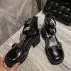 Sandálias Estilo Romano Sandália Oca Muffin Preto Conciso Bico Quadrado Enfeite de Metal Salto Alto Fivela de Cinto Sandalias De Mujer
