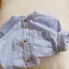キッズシャツ子供の綿半袖シャツ夏の男の子と女の子ストライプチェック柄ポケット付きベビーカジュアルルーズトップス WT820 230711