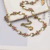 Designer Letter Pendant Necklaces Gold Plated Flower Inlay Crysatl Pearl Rhinestone Sweater Necklace for Women Wedding Party Jewerlry