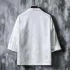 Männer Casual Hemden Sommer Bambus Blätter Jacquard Hemd Mode Lose Kurzarm Bluse Chinesische Seide Asiatische Glatte Satin Kleidung