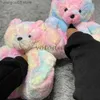 Slippers Teddy Bear Slippers Women Cute Cartoon Slides Furry Warm Soft Shoes Home Non-slip Cotton Flip Flops Rainbow Teddies Bear Slipper T230712