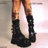Bottes À La Mode À La Mode Noir Blanc Gothique Plate-Forme Boucles Chaînes Punk Combat Moto Bottes Chaussures Pour Femmes T230712