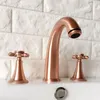 Bathroom Sink Faucets Antique Red Copper Double Handle Basin Faucet And Cold Water Mixer 3 Hole Trg038