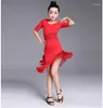 Vêtements de scène 2023 enfants enfant filles robe de danse latine frange vêtements Salsa Costume noir rouge salle de bal Tango robes à vendre