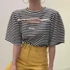 Women's T-Shirt Komiyama Hit Colorful Stripes Y2k Apparel O-Neck Hollow Top Women's Summer T-shirt Lace Splice Short Sleeve T-shirt 230711