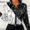 Kobiety damskie bluzki kobiety eleganckie eleganckie nadruk allowerowe Odkręć objrzaste rękawy Button Kobiet roboczy bluzka top l230712