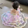 女の子のドレス赤ちゃん女の子服プリンセスドレス女の子のレインボー糸ドレスレースフリル蝶妖精ドレス子供幼児女の子ロングドレスHKD230712