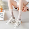 Women Socks Fashion 2023 Summer Mesh Thin Long Printed Casual Breatble Fresh Flower Korea Style Söt