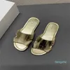 Chinelos sandálias linha reta chinelo de pele de enguia macio confortável casual fundo plano sandálias romanas douradas