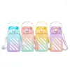 Water Bottles Bottle Sports Colorful Gradient Include Cute Cartoon Sticker Big Capacity Trending Gym Plastic