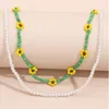 Tour de cou ALYXUY 2 pièces/ensemble Simple fait à la main perles fleur marguerite perlé brin collier de perles bijoux courts pour les femmes cadeau