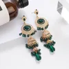 Brincos pendentes luxo vintage cristal verde longo para mulheres pingente étnico banhado a ouro sino borla jóias de casamento