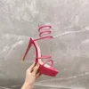 여성 샌들 마르고트 플랫폼 하이힐 스틸레토 샌들 고품질 섹시한 발목 샌들 디자이너 슬라이드 슈퍼 하이힐 파티 신발 RC Cleo Sandal Crystal Heels