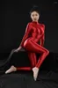 Women's Swimwear Leomove Lady Glossy Ultra Feel Good Satin Bright One-piece Dress Long-sleeve Thin Prespective Sex Smooth And Soft