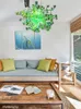 Moderne vert clair Long lustre suspendu esthétique lampe suspendue luxe salle à manger Banquet plafond décoration intérieure