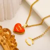 Double Letters Chains Necklace Designer Brand Jewelry Set Pendant Necklaces Stud Earring Heart Form 18K Gold Plated Stainless Steel Women Wedding Gift