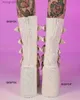 Boots White Glitter Goth Platform High Wedges Mid Calf Boots Love Heart Decor Zip Sequined Fashion Shoes Autumn women's Boots T230712