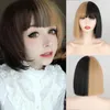 Synthetic Wigs Short Bangs Wig Ladies Bob Black Pink Red Casual Party Use Shoulder Length