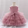 Girl's Dresses MQATZ Summer Dress 1 Year Puffy Pink Kids Bow Christening Princess Brithday Vestidos Toddler Children Baptism Baby Girl Clothes 230712