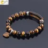 CSJA Natural Stone Tiger' Eye Bracelets for Women 8mm Round Beaded Healing Crystal Heart Charms Stretch Bracelet Protection F105 L230704