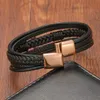 Nieuwe Retro Mannen Zwart Rvs Cross Lederen Armband met Magnetische Sluiting Mode-sieraden Gift Gratis Verzending L230704