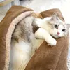折りたたみ猫ベッドソフト暖かい毛布犬小屋厚み自己温暖化睡眠マット暖かいソフトペットマット屋内猫用