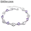 DAIWUJAN Elegante braccialetto d'amore per le donne placcato argento viola ametista doppio cuore vuoto a cuore gioielli romantici regali L230704