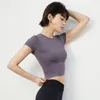 Aktive Shirts Sexy Shirt Frauen V-förmigen Zurück Hohl Atmungs Schlank Sport Kurzarm Lauf Gym Crop Top Workout für Fitness