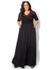 Robes de soirée noir grande taille dentelle soirée bijou cou en mousseline de soie robes de bal avec demi-manches une ligne étage longueur robe formelle